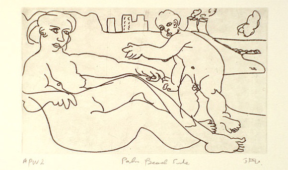 Artist: b'Furlonger, Joe.' | Title: b'Palm Beach suite (no.14)' | Date: 1990 | Technique: b'etching, printed in black ink, from one plate' Artist: b'Furlonger, Joe.' | Title: b'Palm Beach suite (no.14)' | Date: 1990 | Technique: b'etching, printed in black ink, from one plate'