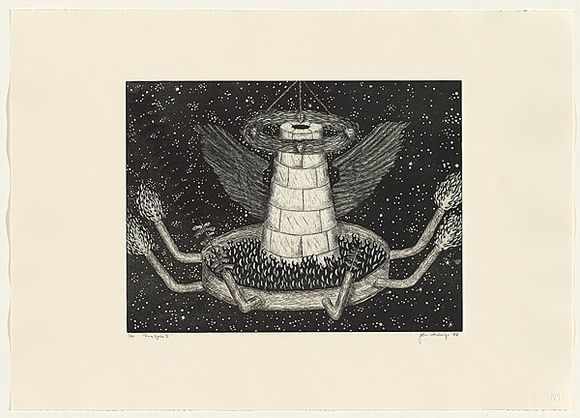 Artist: b'LETHBRIDGE, John' | Title: b'Ring cycle V' | Date: 1988 | Technique: b'etching and aquatint, printed in black ink, from one plate' Artist: b'LETHBRIDGE, John' | Title: b'Ring cycle V' | Date: 1988 | Technique: b'etching and aquatint, printed in black ink, from one plate'