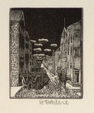 Artist: OGILVIE, Helen | Title: not titled [Bullock dray in Flinders Lane] | Date: (1947) | Technique: wood-engraving, printed in black ink, from one block