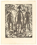 Artist: Hayward Pooaraar, Bevan. | Title: Anthropomorph Midst Rock Arrangements | Date: 1989 | Technique: linocut, printed in black ink, from one block