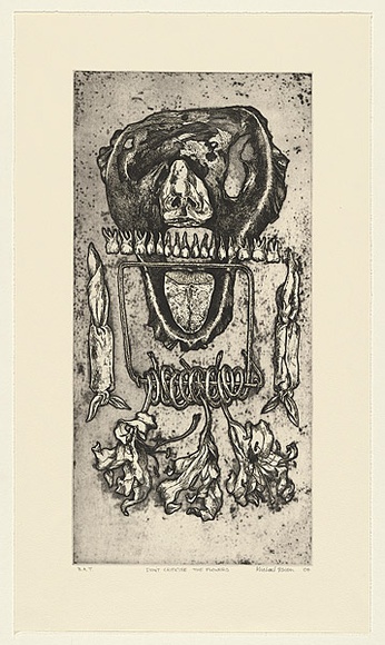 Artist: b'Esson, Michael.' | Title: bDon't criticise the flowers. | Date: 2004 | Technique: b'etching, open-bite and aquatint, printed in black ink, from one plate' Artist: b'Esson, Michael.' | Title: bDon't criticise the flowers. | Date: 2004 | Technique: b'etching, open-bite and aquatint, printed in black ink, from one plate'