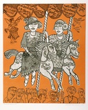 Artist: b'HANRAHAN, Barbara' | Title: b'Merry-go-round' | Date: 1985 | Technique: b'etching, relief etching, printed in black ink, from two plates'