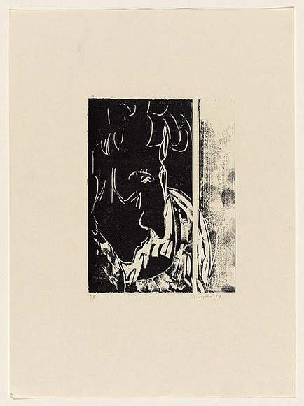 Artist: b'Zofrea, Salvatore.' | Title: b'not titled [head]' | Date: 1967 | Technique: b'woodcut, printed in black ink, from one block'