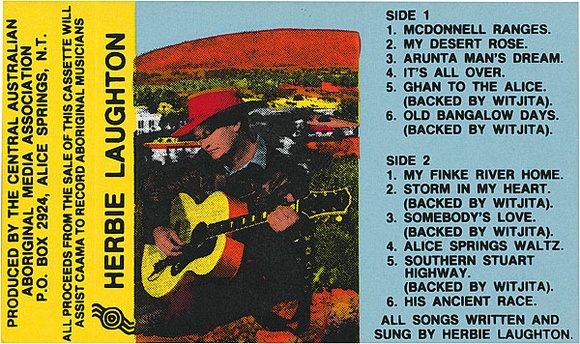 Artist: b'REDBACK GRAPHIX' | Title: b'Cassette cover: Herbie Laughton' | Date: 1980 | Technique: b'screenprint, printed in colour, from four stencils' Artist: b'REDBACK GRAPHIX' | Title: b'Cassette cover: Herbie Laughton' | Date: 1980 | Technique: b'screenprint, printed in colour, from four stencils'