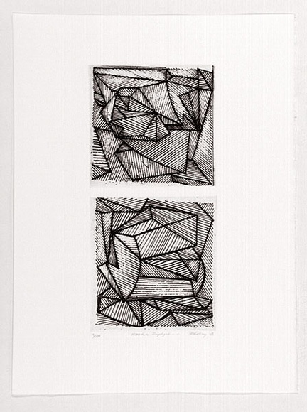 Artist: b'Whitting, Peter.' | Title: b'Moroka diptych I.' | Date: 1988 | Technique: b'etching, printed in black ink, from one plate' Artist: b'Whitting, Peter.' | Title: b'Moroka diptych I.' | Date: 1988 | Technique: b'etching, printed in black ink, from one plate'