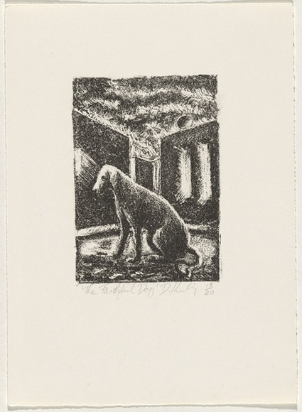 Artist: b'Keeling, David.' | Title: b'The faithful dog.' | Date: 1989 | Technique: b'lithograph, printed in black ink, from one stone' | Copyright: b'This work appears on screen courtesy of the artist and copyright holder' Artist: b'Keeling, David.' | Title: b'The faithful dog.' | Date: 1989 | Technique: b'lithograph, printed in black ink, from one stone' | Copyright: b'This work appears on screen courtesy of the artist and copyright holder'