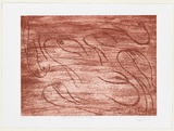Artist: b'Clarmont, Sammy.' | Title: bDon't go in the bush at night | Date: 1999 | Technique: b'etching and collagraph, printed in red ochre ink, from one plate'