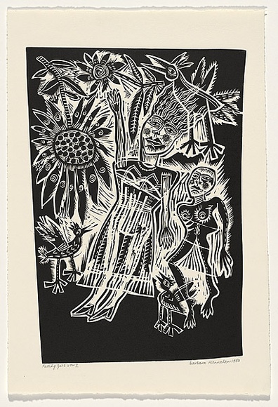 Artist: b'HANRAHAN, Barbara' | Title: b'Falling girl' | Date: 1988 | Technique: b'linocut, printed in black ink, from one block' Artist: b'HANRAHAN, Barbara' | Title: b'Falling girl' | Date: 1988 | Technique: b'linocut, printed in black ink, from one block'
