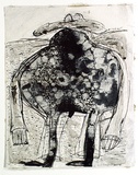 Artist: Partos, Paul. | Title: (Figure with hat in landscape) | Date: 1963 | Technique: monotype, printed in colour, from one plate