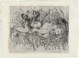 Artist: BOYD, Arthur | Title: Figure and ram's head in a cornfield. | Date: (1968-69) | Technique: etching, printed in black ink, from one plate | Copyright: Reproduced with permission of Bundanon Trust