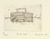 Artist: Fransella, Graham. | Title: Suit case. | Date: 1983 | Technique: etching, printed in black ink, from one plate; hand-coloured | Copyright: Courtesy of the artist
