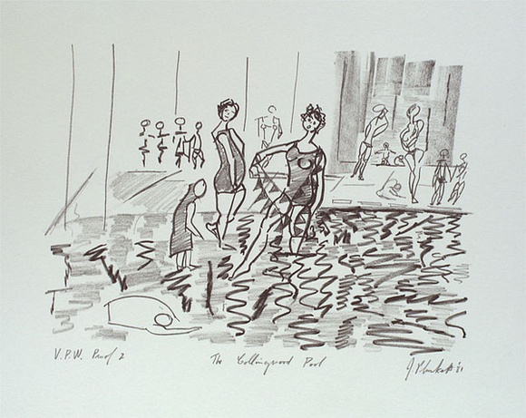Artist: b'PLUNKETT, Jennifer' | Title: b'The Collingwood Pool' | Date: 1981 | Technique: b'lithograph, printed in black ink, from one stone' Artist: b'PLUNKETT, Jennifer' | Title: b'The Collingwood Pool' | Date: 1981 | Technique: b'lithograph, printed in black ink, from one stone'
