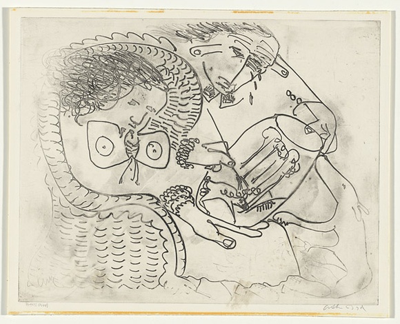 Artist: b'BOYD, Arthur' | Title: b'Potter with his wife and decorating pot.' | Date: (1968-69) | Technique: b'etching and aquatint, printed in black ink, from one plate' | Copyright: b'Reproduced with permission of Bundanon Trust' Artist: b'BOYD, Arthur' | Title: b'Potter with his wife and decorating pot.' | Date: (1968-69) | Technique: b'etching and aquatint, printed in black ink, from one plate' | Copyright: b'Reproduced with permission of Bundanon Trust'