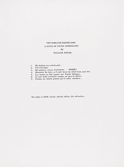 Artist: MEYER, Bill | Title: Baudelaire portfolio; title sheet. | Date: 1970 | Technique: screenprint, printed in black ink, from one (letraset) photo screen | Copyright: © Bill Meyer