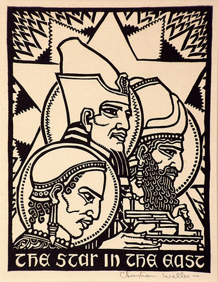 Artist: b'Waller, Christian.' | Title: b'Greeting card: The Star in the East' | Date: c.1932 | Technique: b'linocut, printed in black ink, from one block' Artist: b'Waller, Christian.' | Title: b'Greeting card: The Star in the East' | Date: c.1932 | Technique: b'linocut, printed in black ink, from one block'