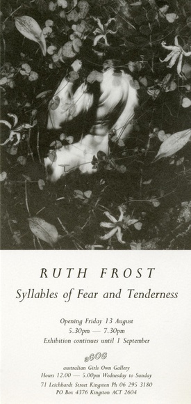 <p>Ruth Frost: Syllables of fear and ternerness.</p> <p>Ruth Frost: Syllables of fear and ternerness.</p>