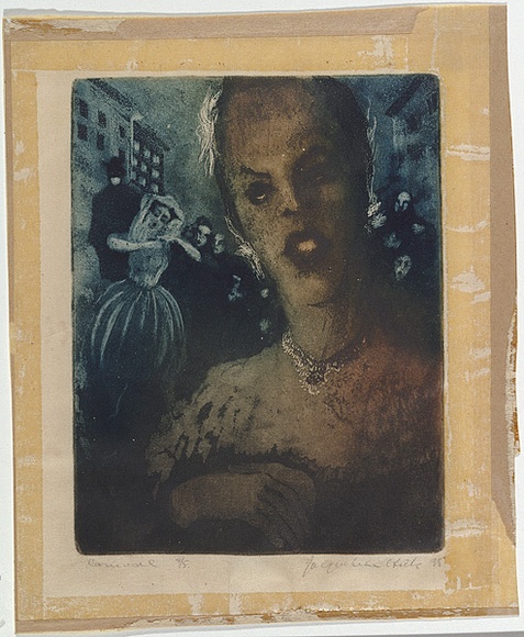 Artist: b'Hick, Jacqueline.' | Title: b'Carnival' | Date: 1945 | Technique: b'etching and aquatint, printed in colour, from two plates' Artist: b'Hick, Jacqueline.' | Title: b'Carnival' | Date: 1945 | Technique: b'etching and aquatint, printed in colour, from two plates'
