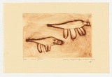 Artist: Napanangka Gibson, Nancy. | Title: Ninu jarra | Date: 2004 | Technique: drypoint etching, printed in brown ink, from one perspex plate