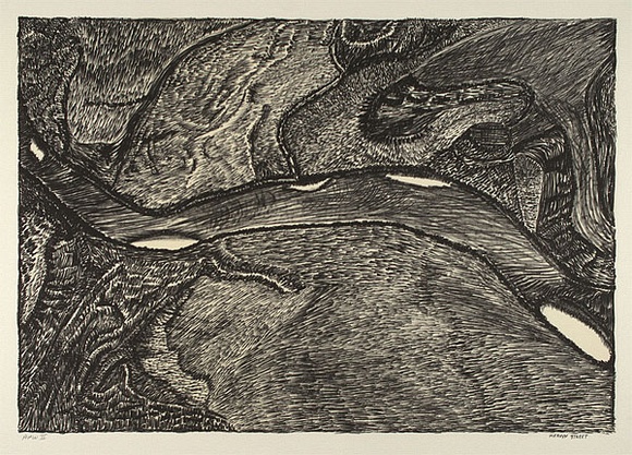Artist: b'STREET, Mervyn' | Title: b'Minaroro (Margaret River)' | Date: 1995, November | Technique: b'lithograph, printed in black ink, from one stone, with cream tint stone' Artist: b'STREET, Mervyn' | Title: b'Minaroro (Margaret River)' | Date: 1995, November | Technique: b'lithograph, printed in black ink, from one stone, with cream tint stone'