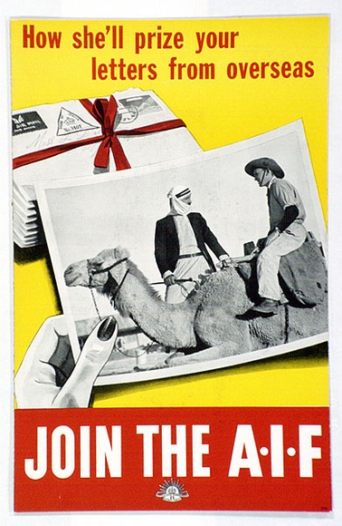 Artist: b'UNKNOWN' | Title: bHow she'll praise your letters from overseas. Join the A.I.F. | Date: c.1942 | Technique: b'photo-lithograph, printed in colour, from multiple stones [or plates]'