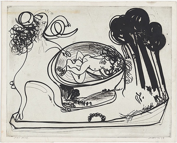 Artist: b'BOYD, Arthur' | Title: b'Potter with beast and trees.' | Date: 1960-70 | Technique: b'etching, printed in black ink, from one plate' | Copyright: b'Reproduced with permission of Bundanon Trust' Artist: b'BOYD, Arthur' | Title: b'Potter with beast and trees.' | Date: 1960-70 | Technique: b'etching, printed in black ink, from one plate' | Copyright: b'Reproduced with permission of Bundanon Trust'