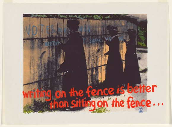 Artist: b'Robertson, Toni.' | Title: b'History II - ... but not much! There must be ways to break the fence down' | Date: 1977 | Technique: b'screenprint, printed in colour, from five stencils' | Copyright: b'\xc2\xa9 Toni Robertson' Artist: b'Robertson, Toni.' | Title: b'History II - ... but not much! There must be ways to break the fence down' | Date: 1977 | Technique: b'screenprint, printed in colour, from five stencils' | Copyright: b'\xc2\xa9 Toni Robertson'