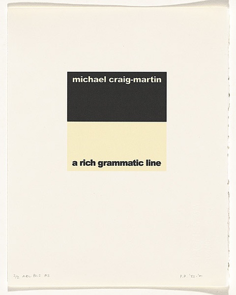 Artist: b'Burgess, Peter.' | Title: b'michael craig-martin: a rich grammatic line.' | Date: 2001 | Technique: b'computer generated inkjet prints, printed in colour, from digital file' Artist: b'Burgess, Peter.' | Title: b'michael craig-martin: a rich grammatic line.' | Date: 2001 | Technique: b'computer generated inkjet prints, printed in colour, from digital file'