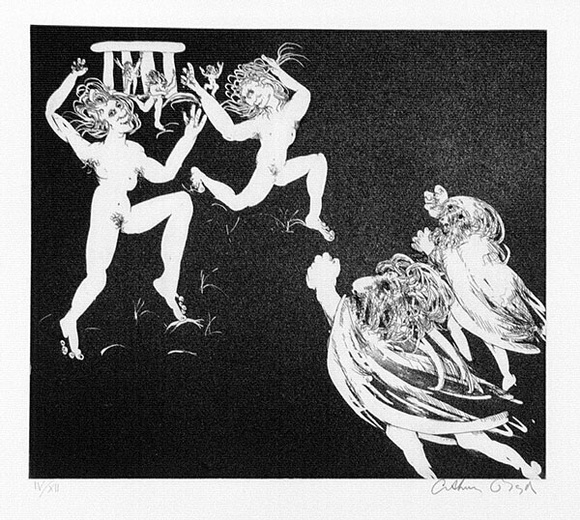 Artist: b'BOYD, Arthur' | Title: b'The women triumphant.' | Date: 1970 | Technique: b'etching and aquatint, printed in black ink, from one plate' Artist: b'BOYD, Arthur' | Title: b'The women triumphant.' | Date: 1970 | Technique: b'etching and aquatint, printed in black ink, from one plate'