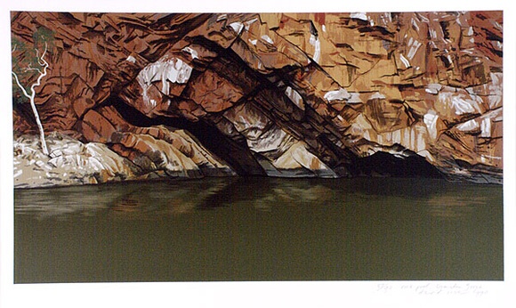 Artist: b'Rose, David.' | Title: b'Rock pool, Ormiston Gorge' | Date: 1990 | Technique: b'screenprint, printed in colour, from multiple stencils' Artist: b'Rose, David.' | Title: b'Rock pool, Ormiston Gorge' | Date: 1990 | Technique: b'screenprint, printed in colour, from multiple stencils'
