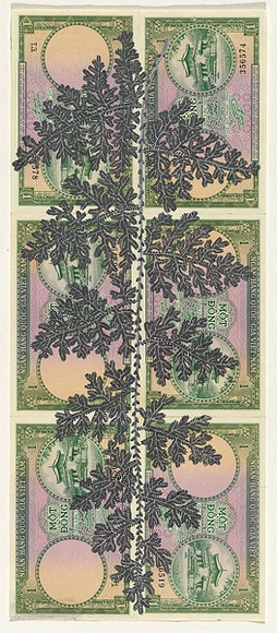 Artist: b'HALL, Fiona' | Title: b'Selaginella willdenovii - Peacock fern (Vietnamese currency)' | Date: 2000 - 2002 | Technique: b'gouache' | Copyright: b'\xc2\xa9 Fiona Hall' Artist: b'HALL, Fiona' | Title: b'Selaginella willdenovii - Peacock fern (Vietnamese currency)' | Date: 2000 - 2002 | Technique: b'gouache' | Copyright: b'\xc2\xa9 Fiona Hall'