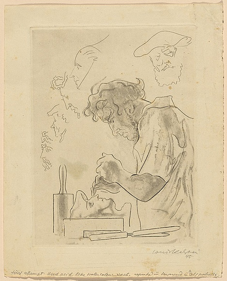 Artist: b'Kahan, Louis.' | Title: b'Le sculpteur' | Date: 1945 | Technique: b'etching, lavis, printed in black ink, from one copper plate' | Copyright: b'\xc2\xa9 Louis Kahan. Licensed by VISCOPY, Australia'