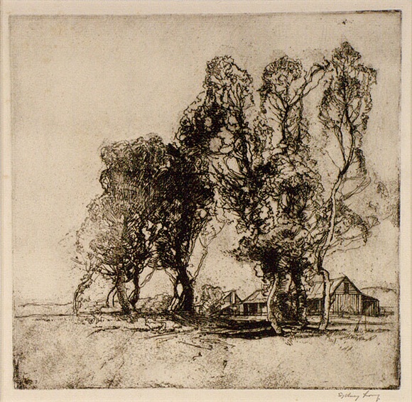 Artist: b'Long, Sydney.' | Title: b'Hawkesbury landscape' | Date: 1924 | Technique: b'line-etching and aquatint, printed in black ink, from one copper plate' | Copyright: b'Reproduced with the kind permission of the Ophthalmic Research Institute of Australia'
