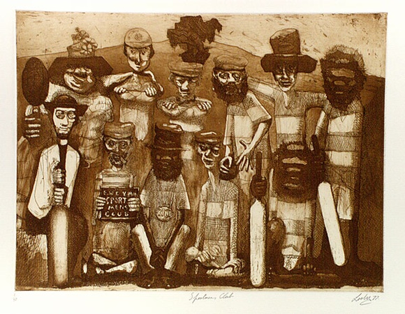 Artist: Looby, Keith. | Title: Sportsman Club | Date: 1977 | Technique: etching and aquatint, printed in brown ink, from one plate | Copyright: © Keith Looby