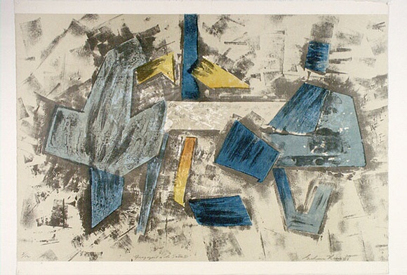 Artist: b'King, Grahame.' | Title: b'Fragment a la Sartie III' | Date: 1986 | Technique: b'lithograph, printed in colour, from five stones [or plates]'