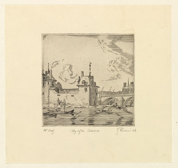 Artist: b'EWINS, Rod' | Title: b'Copy after Zeeman.' | Date: 1963 | Technique: b'etching, printed in black ink, from one copper plate' Artist: b'EWINS, Rod' | Title: b'Copy after Zeeman.' | Date: 1963 | Technique: b'etching, printed in black ink, from one copper plate'
