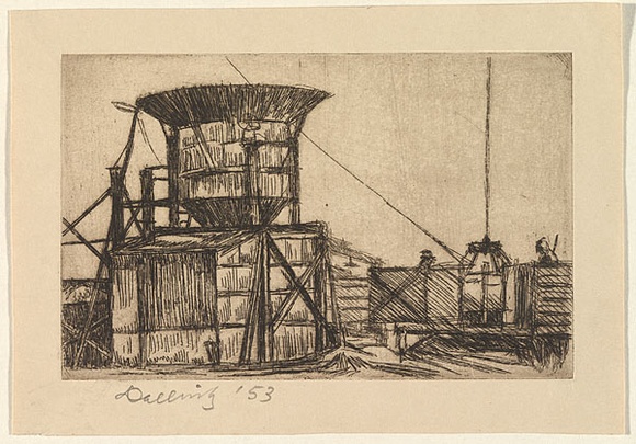 Artist: b'Dallwitz, David.' | Title: b'not titled.' | Date: 1953 | Technique: b'etching, printed in black ink, from one plate' Artist: b'Dallwitz, David.' | Title: b'not titled.' | Date: 1953 | Technique: b'etching, printed in black ink, from one plate'