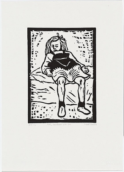 Artist: b'Rooney, Robert.' | Title: b'Girl, Hawthorn 1956 - 2001' | Date: 1956 | Technique: b'linocut, printed in black ink, from one block' | Copyright: b'Courtesy of Tolarno Galleries' Artist: b'Rooney, Robert.' | Title: b'Girl, Hawthorn 1956 - 2001' | Date: 1956 | Technique: b'linocut, printed in black ink, from one block' | Copyright: b'Courtesy of Tolarno Galleries'