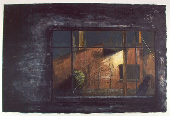 Artist: b'Trenfield, Wells.' | Title: b'Midnight walk - Clifton Hill' | Date: 1983 | Technique: b'lithograph, printed in colour, from multiple plates' Artist: b'Trenfield, Wells.' | Title: b'Midnight walk - Clifton Hill' | Date: 1983 | Technique: b'lithograph, printed in colour, from multiple plates'