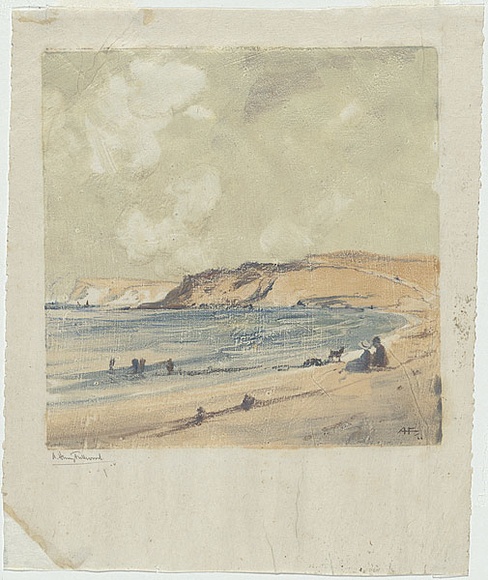 Artist: b'FULLWOOD, A.H.' | Title: b'not titled [beach scene with figures).' | Date: (1906) | Technique: b'monotype, printed in colour, from one plate' Artist: b'FULLWOOD, A.H.' | Title: b'not titled [beach scene with figures).' | Date: (1906) | Technique: b'monotype, printed in colour, from one plate'