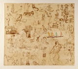 Artist: b'Shearer, Mitzi.' | Title: b'Bulliwutzies I' | Date: 1980 | Technique: b'etching, printed in brown ink with plate-tone, from one  plate, hand-coloured'