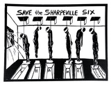 Artist: b'Gibb, Viva Jillian.' | Title: b'Save the Sharpeville six' | Date: 1988 | Technique: b'screenprint, printed in black ink, from one stencil'