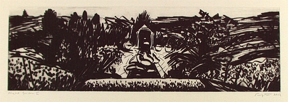 Artist: b'Fumpston, Rodney.' | Title: b'Night garden I' | Date: 1993, September - October | Technique: b'drypoint, printed in black ink, from one plate' Artist: b'Fumpston, Rodney.' | Title: b'Night garden I' | Date: 1993, September - October | Technique: b'drypoint, printed in black ink, from one plate'