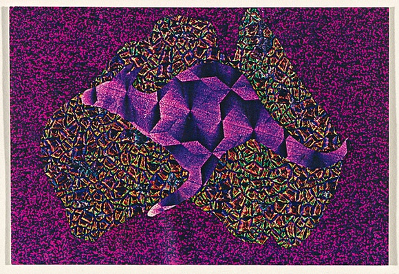 Artist: McDiarmid, David. | Title: Postcard (Australia and a kangaroo) | Date: 1985 | Technique: screenprint, printed in colour, from multiple stencils; collage | Copyright: Courtesy of copyright owner, Merlene Gibson (sister)
