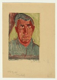 Artist: Groblicka, Lidia. | Title: Model [portrait of a man]. | Date: 1954-55 | Technique: woodcut, printed in colour, from multiple blocks