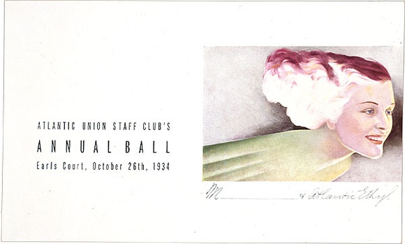 Artist: b'Annand, Douglas.' | Title: bAtlantic Union Staff Club's Annual Ball 1934. Autograph card. | Date: 1934 | Technique: b'lithograph, printed in colour, from multiple plates' | Copyright: b'\xc2\xa9 A.M. Annand' Artist: b'Annand, Douglas.' | Title: bAtlantic Union Staff Club's Annual Ball 1934. Autograph card. | Date: 1934 | Technique: b'lithograph, printed in colour, from multiple plates' | Copyright: b'\xc2\xa9 A.M. Annand'
