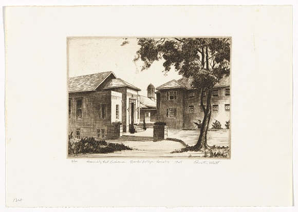 Artist: b'PLATT, Austin' | Title: b'Assembly Hall entrance, Barker College, Hornsby' | Date: 1945 | Technique: b'etching, printed in black ink, from one plate' Artist: b'PLATT, Austin' | Title: b'Assembly Hall entrance, Barker College, Hornsby' | Date: 1945 | Technique: b'etching, printed in black ink, from one plate'