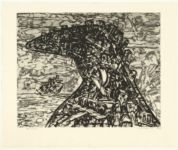 Artist: b'Senbergs, Jan.' | Title: b'Peninsular' | Date: 1992 | Technique: b'lithograph, printed in black ink, from one stone' | Copyright: b'\xc2\xa9 Jan Senbergs' Artist: b'Senbergs, Jan.' | Title: b'Peninsular' | Date: 1992 | Technique: b'lithograph, printed in black ink, from one stone' | Copyright: b'\xc2\xa9 Jan Senbergs'