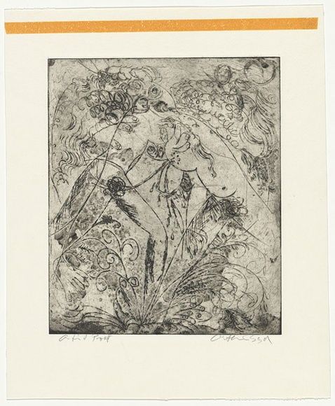 Artist: b'BOYD, Arthur' | Title: b'Joined figure with ferns.' | Date: (1962-63) | Technique: b'etching and aquatint, printed in black ink, from one plate' | Copyright: b'Reproduced with permission of Bundanon Trust' Artist: b'BOYD, Arthur' | Title: b'Joined figure with ferns.' | Date: (1962-63) | Technique: b'etching and aquatint, printed in black ink, from one plate' | Copyright: b'Reproduced with permission of Bundanon Trust'