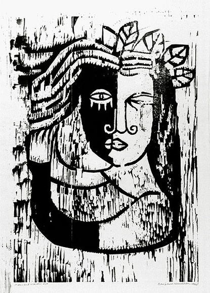 Artist: b'HANRAHAN, Barbara' | Title: b'Man and woman' | Date: 1960 | Technique: b'woodcut, printed in colour, from one block' Artist: b'HANRAHAN, Barbara' | Title: b'Man and woman' | Date: 1960 | Technique: b'woodcut, printed in colour, from one block'