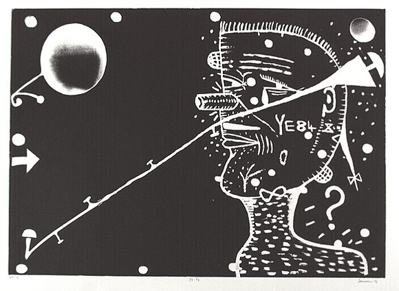 Artist: b'SANSOM, Gareth' | Title: b'YE84' | Date: 1994 | Technique: b'etching, relief printed in black ink, from one plate' Artist: b'SANSOM, Gareth' | Title: b'YE84' | Date: 1994 | Technique: b'etching, relief printed in black ink, from one plate'